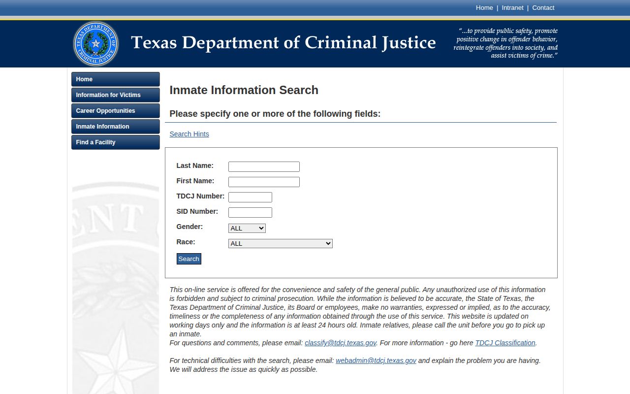 Liberty County projected release date TDCJ search fields